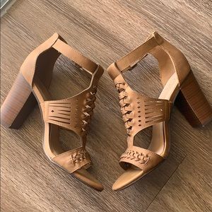 Nude Strappy Camel Braided Heel SIZE 8